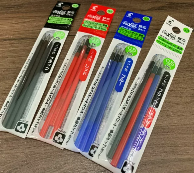 Sets FRIXION Slim Pen REFILLS 0.5mm Pilot Erasable Ink Clicker Red Blue Black
