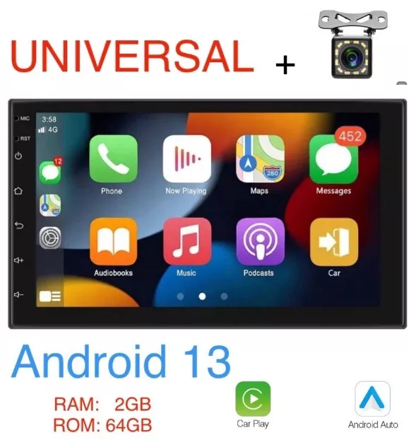 DAB+ Android 13 Autoradio 2 DIN 64G Carplay 7 Zoll GPS NAVI RDS Bluetooth Kamera