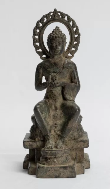 Antique Indonesian Style Seated Bronze Javanese Preaching Buddha - 18cm/7"