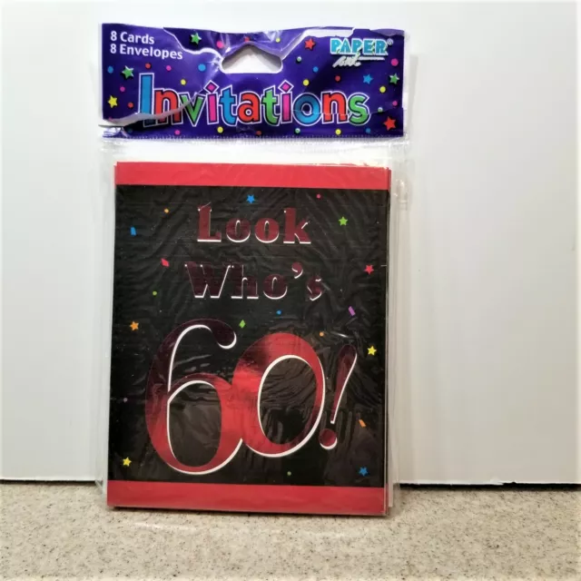 60th Birthday Black/Red Invitations ~ Brand New Sealed Invitations and Envelopes