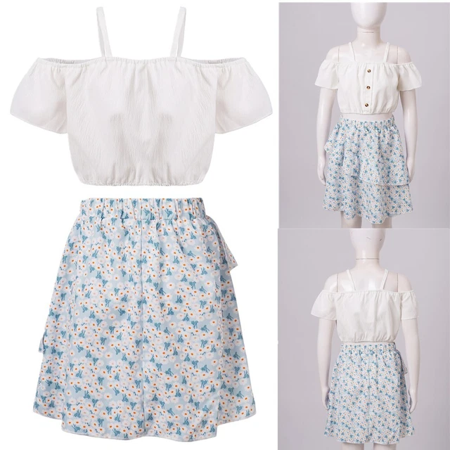 Dress Outfits Sleeveless Crop Top Beach Pleated Skirt Floral Print Sundress