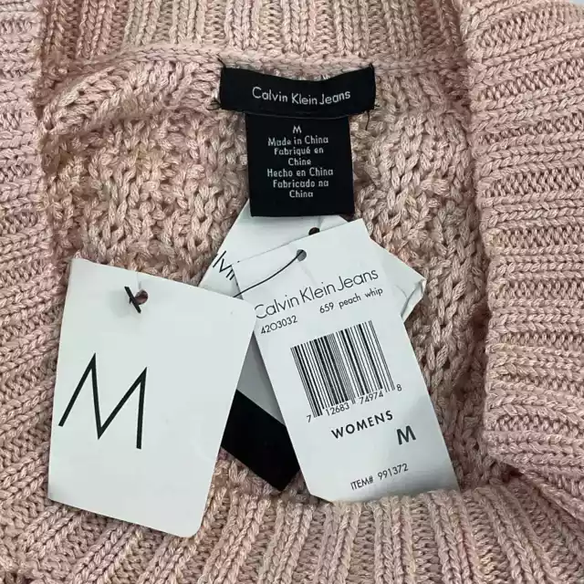 NWT CALVIN KLEIN JEANS Pink Knit Crewneck Pullover Sweater Womens M 3