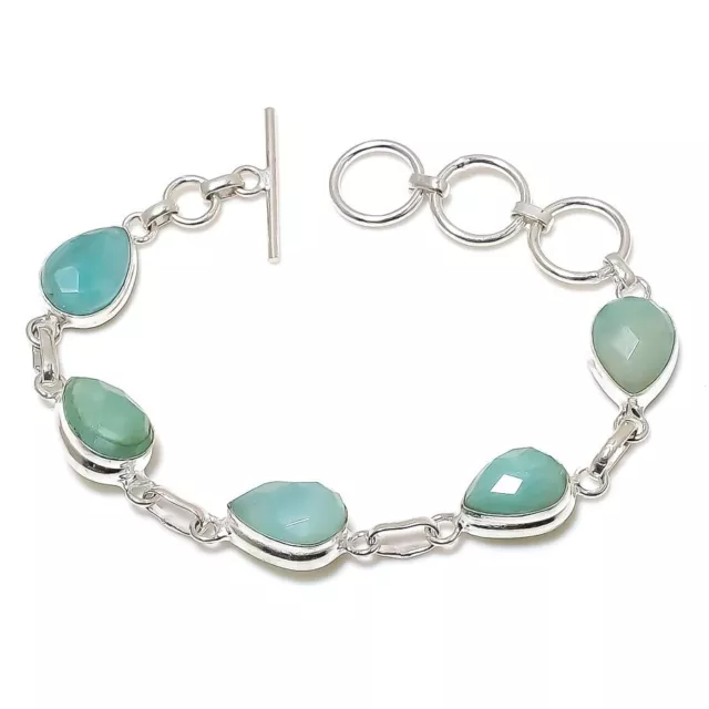 Amazonite Gemstone 925 Sterling Silver Handmade Jewelry Bracelet Sz 7-8"