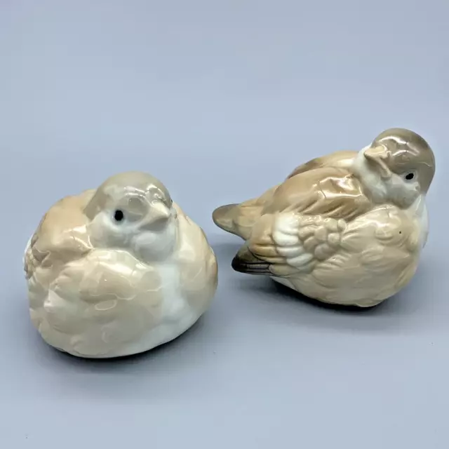 VTG Pair of Baby Birds OMC Porcelain Made In Japan Neutral Décor Tan Gray White 3