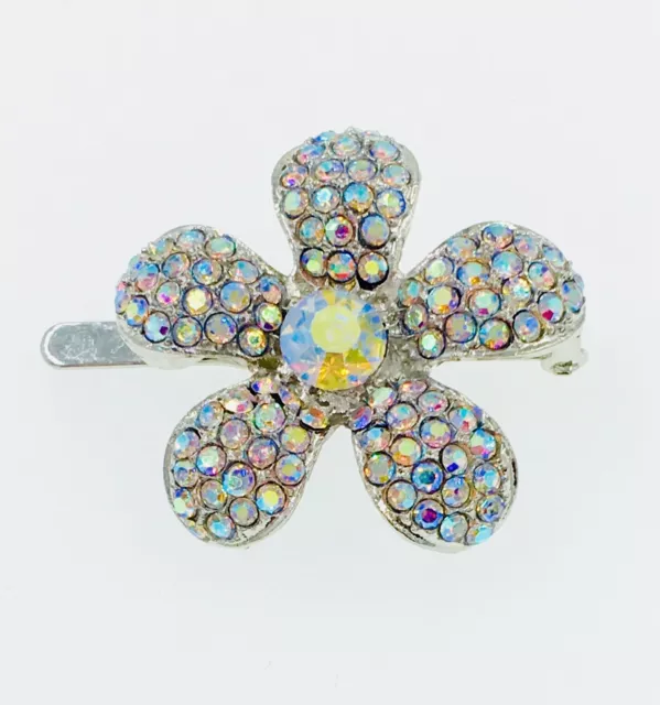 Flower Magnet Hair Clip Hairpin  Rhinestone Crystal Small Barrette Silver AB B20