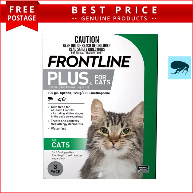 Frontline Plus for Cats and Kittens 3 Doses Monthly Flea Treatment GREEN Pack
