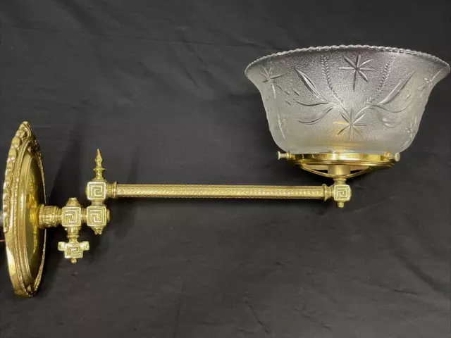 CONVERTED Antique Vtg Gas Wall Sconce Victorian Arts & Crafts Deco Brass & Glass