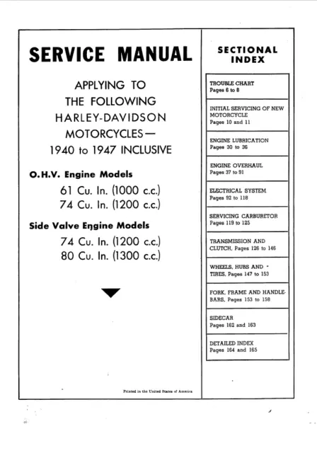 Harley Davidson HD EL FL UL  1940 1947  -  Service Manual Workshop  165pag - ENG