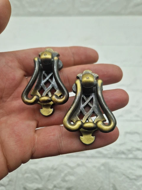 Pair Of Brass Drop Handles For Drawers Or Cabinet Vintage Mid Century 5.3cm Long