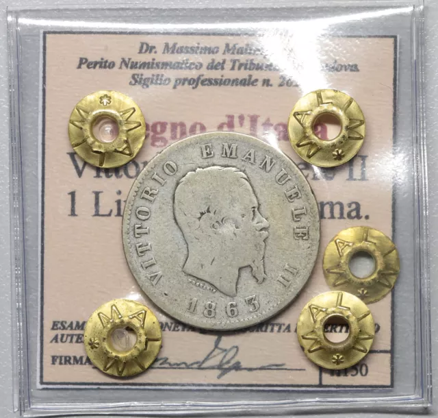 Regno d'italia 1 Lira 1863 Stemma Milano Vittorio Emanuele II monete Argento