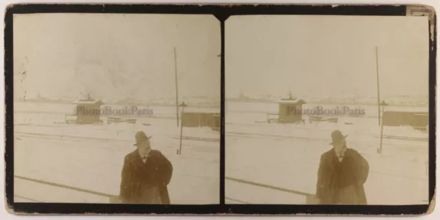 FRANCE Blainville Chemin de fer Neige c1900 Photo Stereo Amateur Vintage Citrate