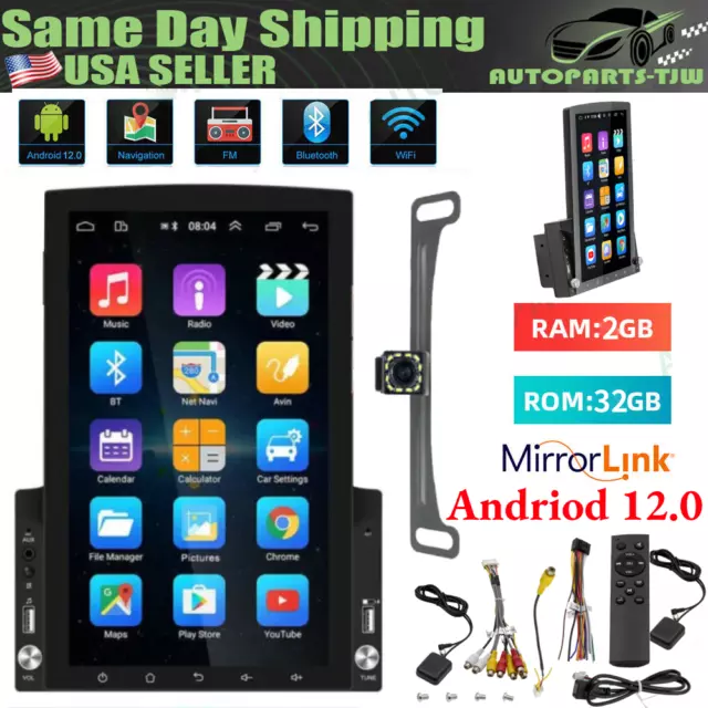2 Din Vertical 10.1'' Android 12 Touch Screen Car Stereo Radio GPS WIFI + Camera