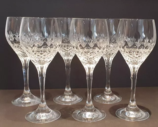 Lovely Set Of Six Vintage Cut Crystal Wine Glasses 18cm Tall