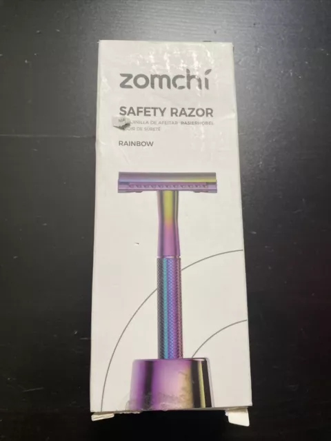 Zomchi Double Edge Reusable Safety Razor With Metal Stand In Rainbow 10 Blades