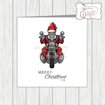 MOTO MOTOCICLETTA MOTOCICLISTA cartolina di Natale Babbo Natale Scheletro Teschio Rider