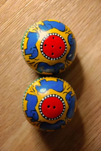 Salt and Pepper pots, colourful elephants, hand painted. 2