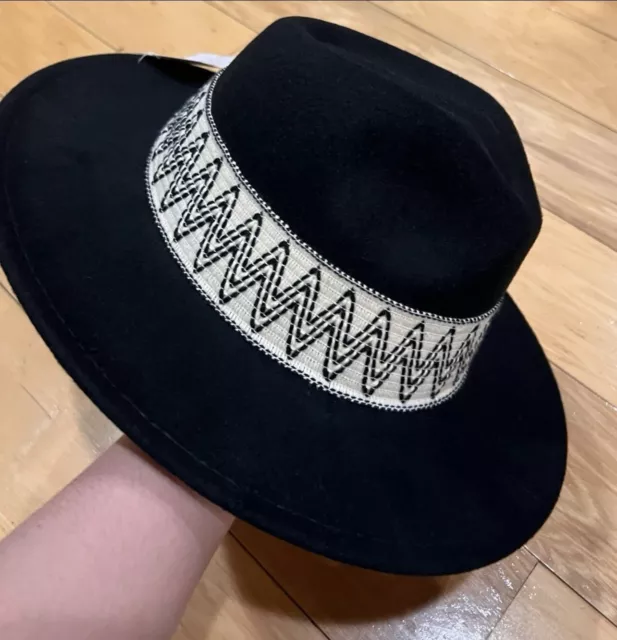 Time and Tru Women’s Black Felt Fedora with Pendleton Trim Band Hat