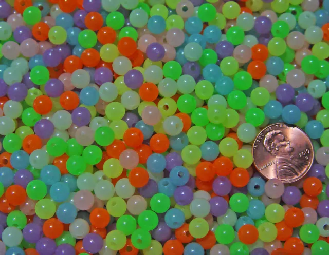 Multi Colors Glow in Dark 6mm Round Beads 500pc USA for crafts fishing jewelry