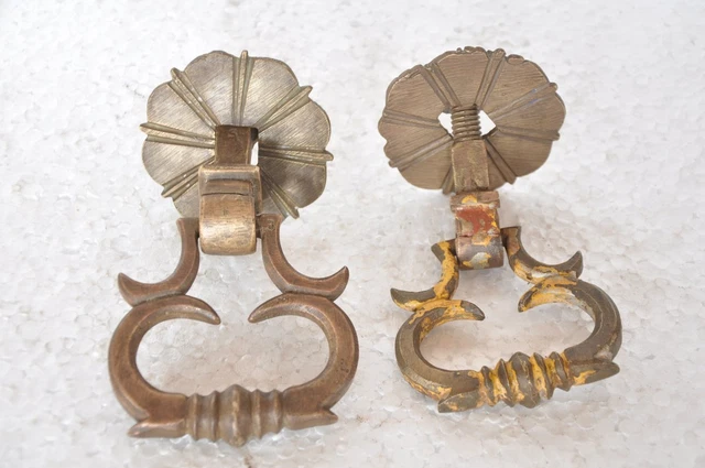 2 Pc Old Brass Handcrafted Flower Design Door Handles , Collectible