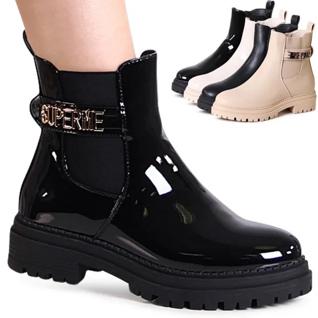 Femmes Plateforme Bottines Chelsea Boots Bottes Cheville Vernis Trendy