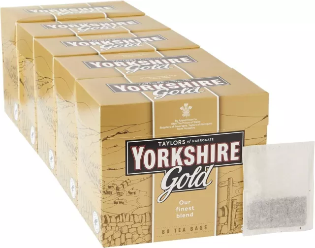 Yorkshire Tea Gold, 80 Tea Bags (Pack of 5, total 400 Teabags) - Sugar Free