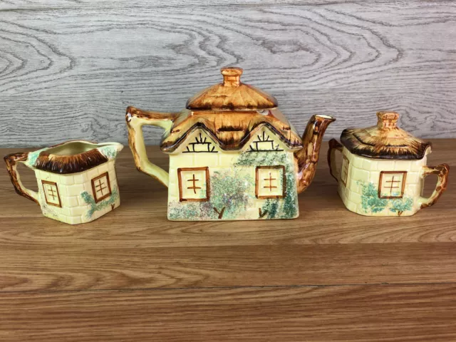 Keele Street Pottery House Tea Set Teapot Sugar Bowl Milk Jug See Condition Note 3