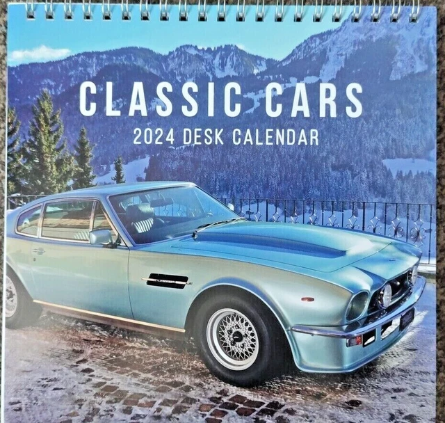 'CLASSIC CARS' 2024 FreeStanding Spiral Desk Top Calendar. Cars Desk