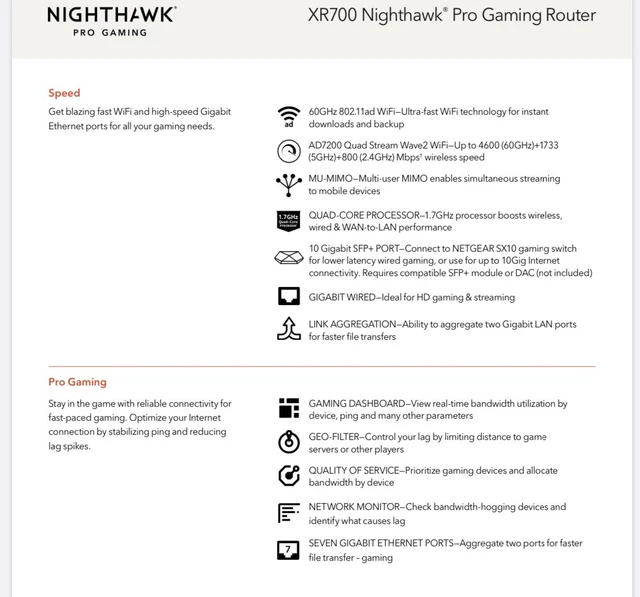 NETGEAR XR700-100EUS Nighthawk Pro Gaming Wi-Fi Router AD7200 MU-MIMO NEW SEALED 8