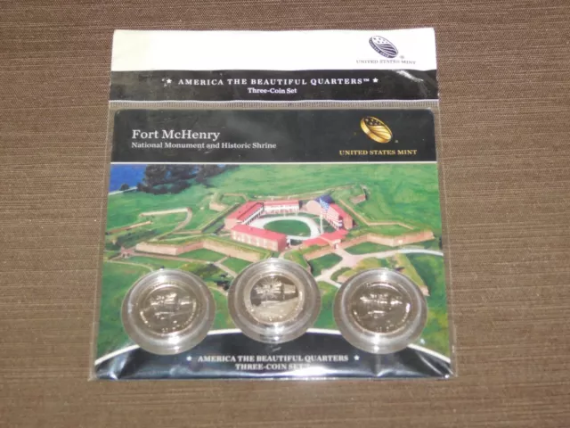 US MINT 3 COIN SET 2013 AMERICA THE BEAUTIFUL QUARTERS FORT McHENRY