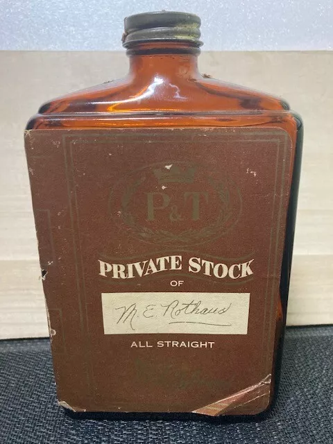 Vintage Liquor Whiskey Bottle Brown Glass P&T  PRIVATE STOCK with Lid