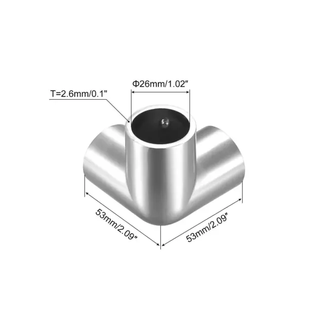 Accesorio de codo de riel de aleación de zinc de 90 grados 3 vías cepillado para 25 mm/1" OD 2 piezas 2