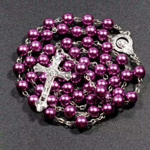 Coroncina del rosario Santa Maria con grani a perline colore viola