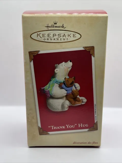 VTG Hallmark Keepsake Thank You Hug Christmas Ornament 2002 Polar Bear & Fox