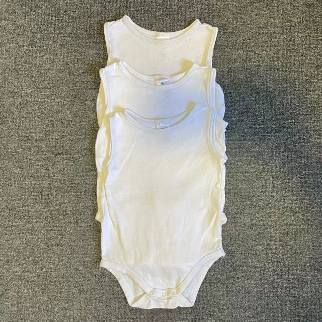 Target 3 Pack Baby White Organic Cotton Sleeveless Bodysuits Size 0