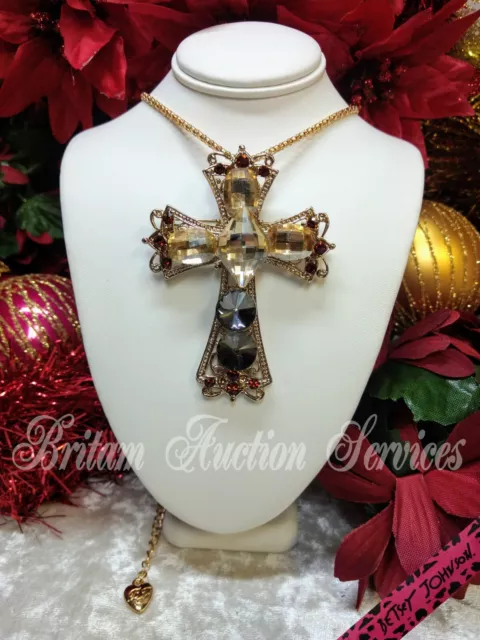 Betsey Johnson Elegant Cross Crystal Pendant Necklace/Brooch, New