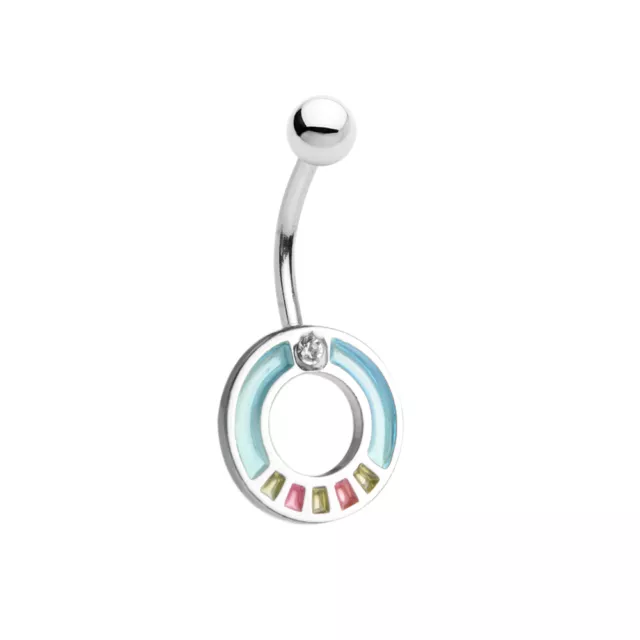 Stained-Glass Style Belly Ring Navel Piercing Body Jewelry w/ CZ Gem