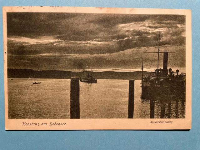 Alte AK von Konstanz am Bodensee, Abendstimmung, Hafen, gelaufen 1920