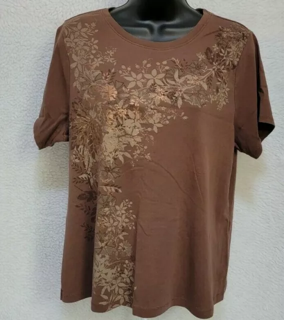 ANA A New Approach Shirt Top Blouse Size 1X Womens Brown Floral