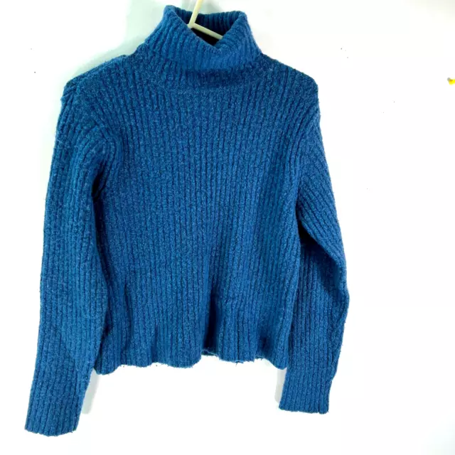 I-Doll Turtleneck Ribbed Blue Pullover Sweater Womens Size Large Long Sleeve