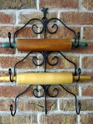 THREE Amish forged wrought iron rolling pin holders - Sturdy Strong metal racks