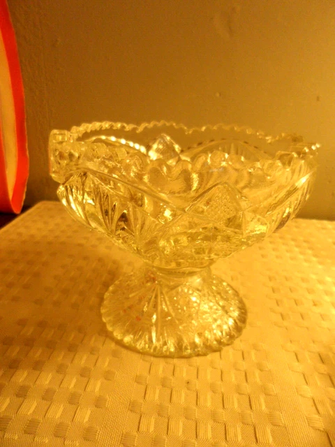 Small Pedetal Bowl, Crystal ABP Brilliant American Multi Pattern 3 1/2" x 4"