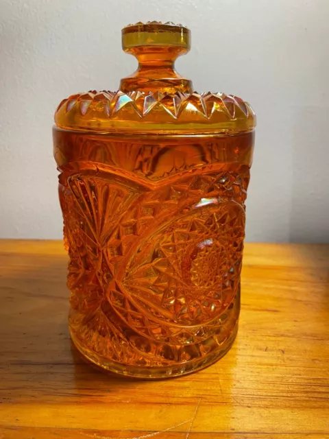 Imperial Marigold Carnival Glass 8" Hobstar Canister Jar