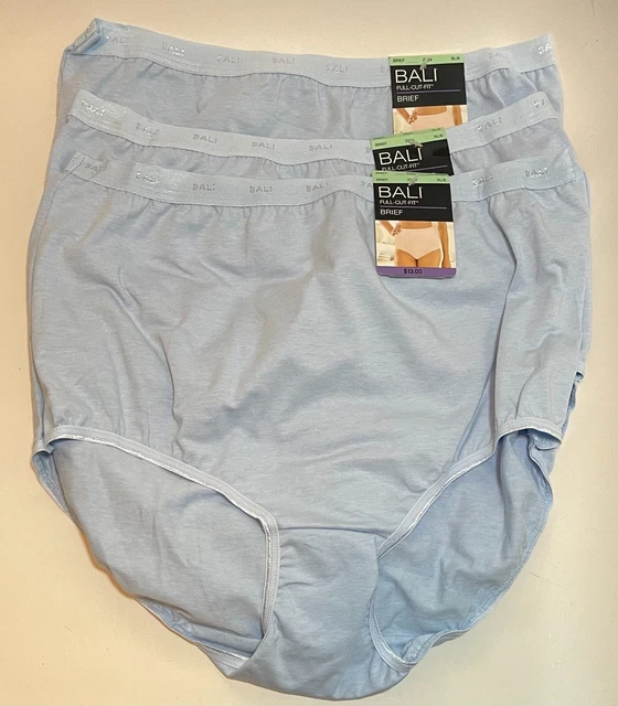 NWT 3 Bali Full-Cut-Fit Brief Panties 2324 Blue Cotton/Poly/Spandex Size 8/XL