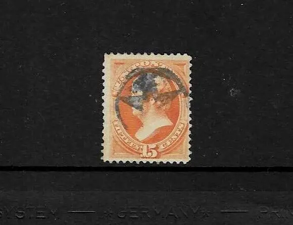 US Scott #163 Webster 15 cent, yellow orange w/ secret mark, partial star cancel