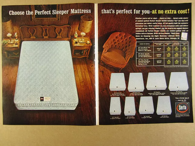 1963 Serta Perfect Sleeper Mattresses 8 Mattress Models photo vintage print Ad