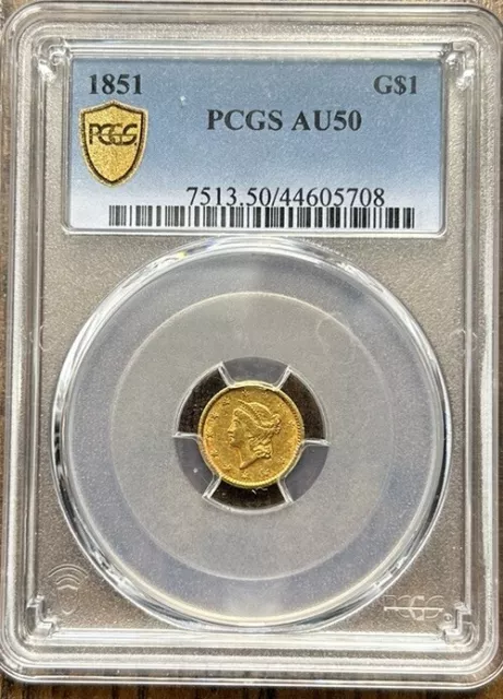 1851 $1 dollar gold coin Pcgs AU 50