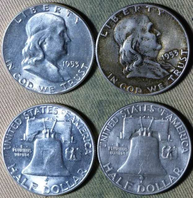 US Franklin Half Dollar : 2 Coins 1953 BU Toning IRUS1059