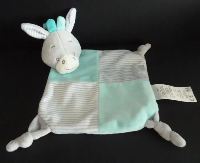43. DOUDOU PLAT TOMKIDS TOM KIDDY BISOUS D'ANGE CHEVAL ane bleu gris rayé grelot