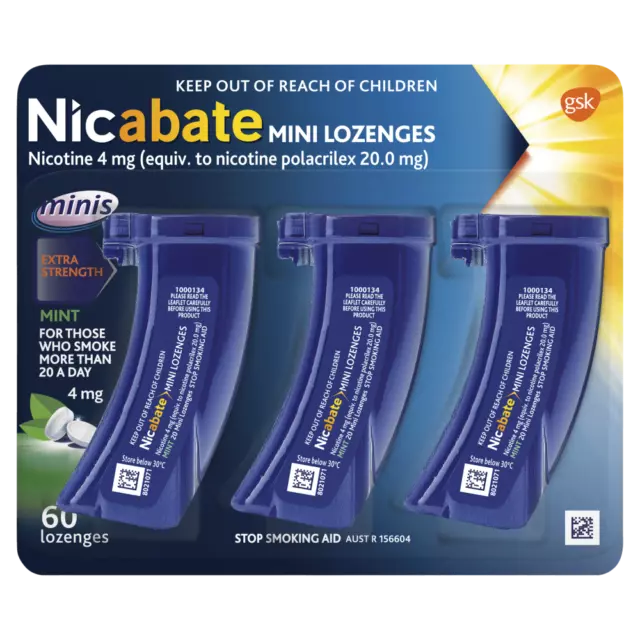 Nicabate Minis Extra Strength 4mg Mint 60 Lozenges Stop Smoking Aid