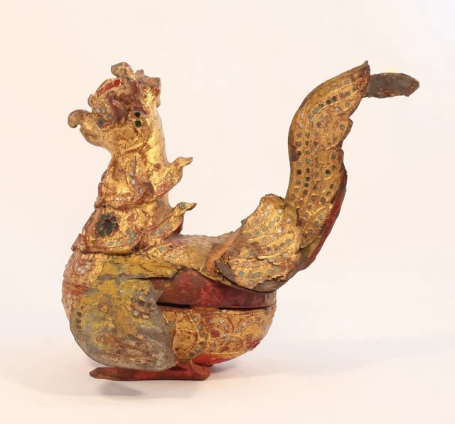 Burmese  Lacquered and Gilt Bird Box with Mirror sale as is
